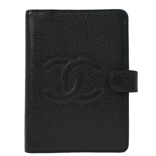 Chanel 2001-2003 Black Caviar Note Book Cover Small Good