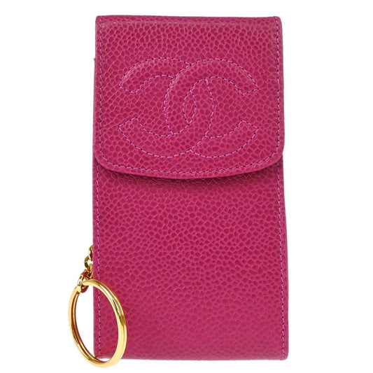 Chanel 1991-1994 Pink Caviar Cigarette Case Key Holder Small Good