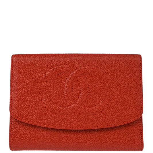 Chanel 1997-1999 Vermilion Red Caviar Long Trifold Wallet Purse