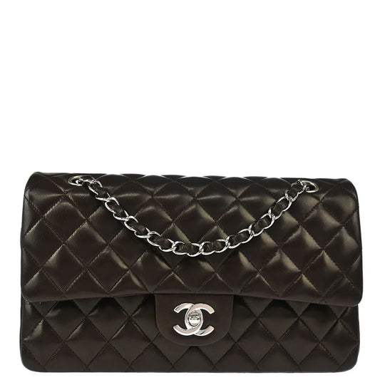 Chanel 2005-2006 Dark Brown Lambskin Medium Classic Double Flap Shoulder Bag