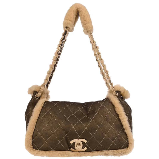 Chanel 2005-2006 Brown Calfskin Wool Handbag