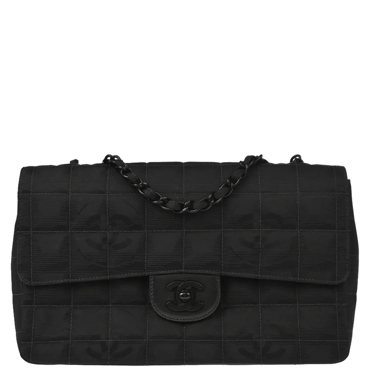 Chanel 2002-2003 Black Nylon Travel Line Single Flap Shoulder Bag
