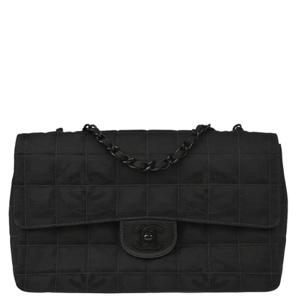 Chanel 2002-2003 Black Nylon Travel Line Single Flap Shoulder Bag