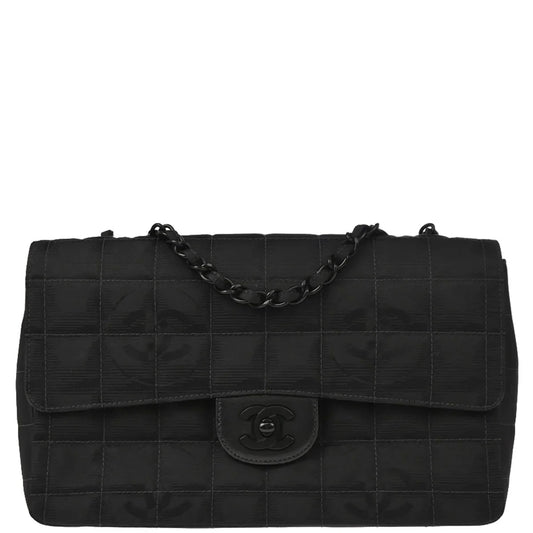 Chanel 2002-2003 Black Nylon Travel Line Single Flap Shoulder Bag