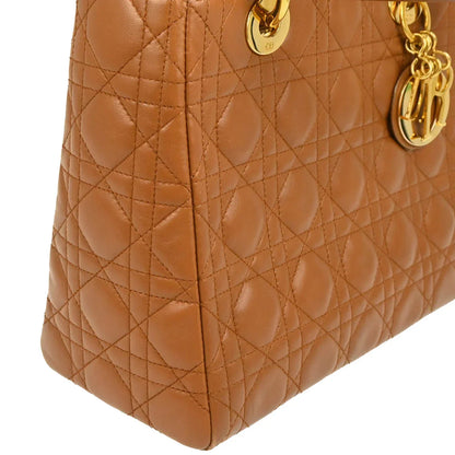 Christian Dior Brown Lambskin Medium Lady Dior Cannage 2way Handbag
