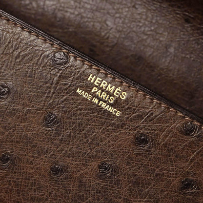 Hermes * Marron Fonce Ostrich Drag 27 Handbag