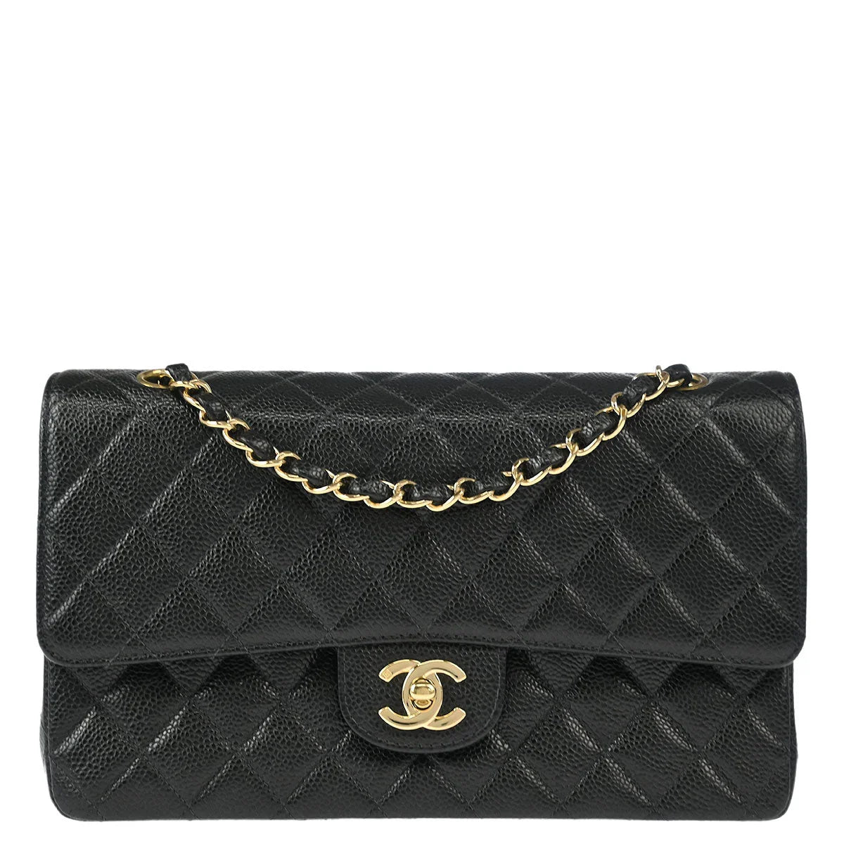 Chanel 2001-2003 Black Caviar Medium Classic Double Flap Shoulder Bag