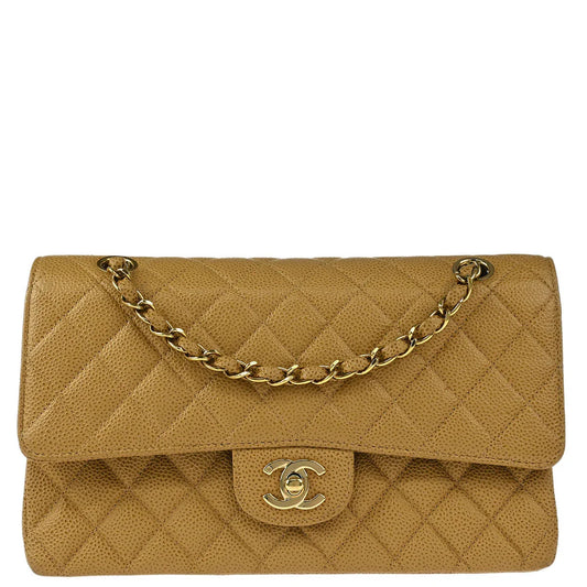 Chanel 2002-2003 Beige Caviar Medium Classic Double Flap Shoulder Bag