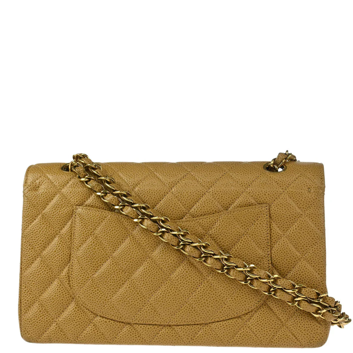Chanel 2002-2003 Beige Caviar Medium Classic Double Flap Shoulder Bag