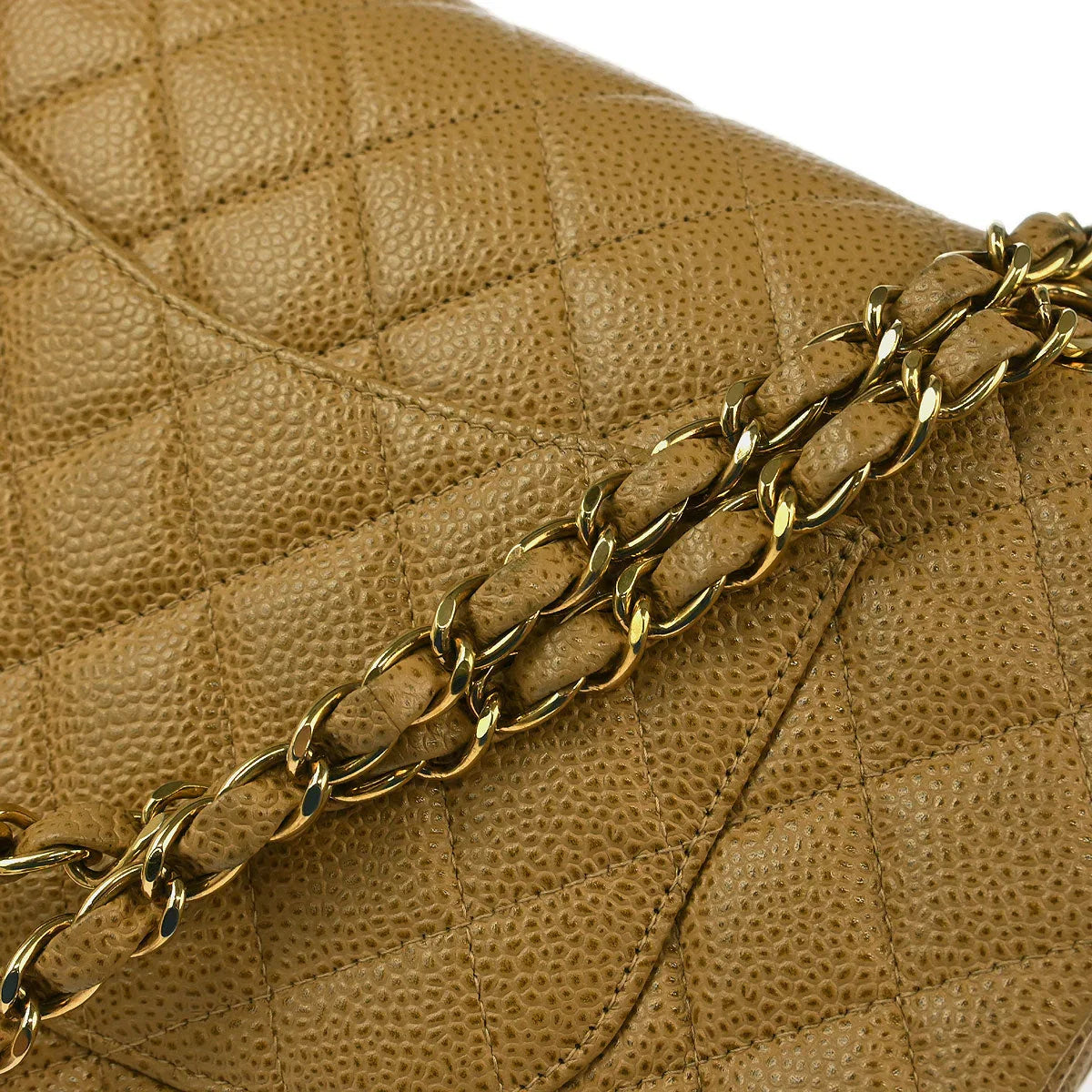 Chanel 2002-2003 Beige Caviar Medium Classic Double Flap Shoulder Bag