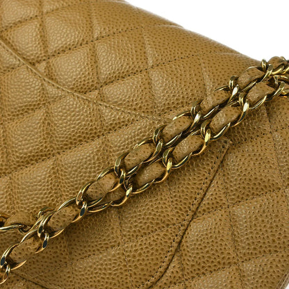Chanel 2002-2003 Beige Caviar Medium Classic Double Flap Shoulder Bag