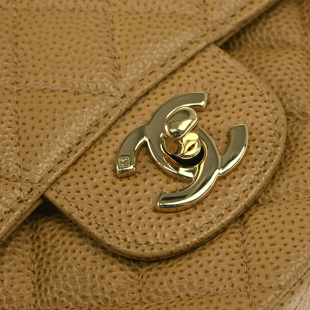 Chanel 2002-2003 Beige Caviar Medium Classic Double Flap Shoulder Bag