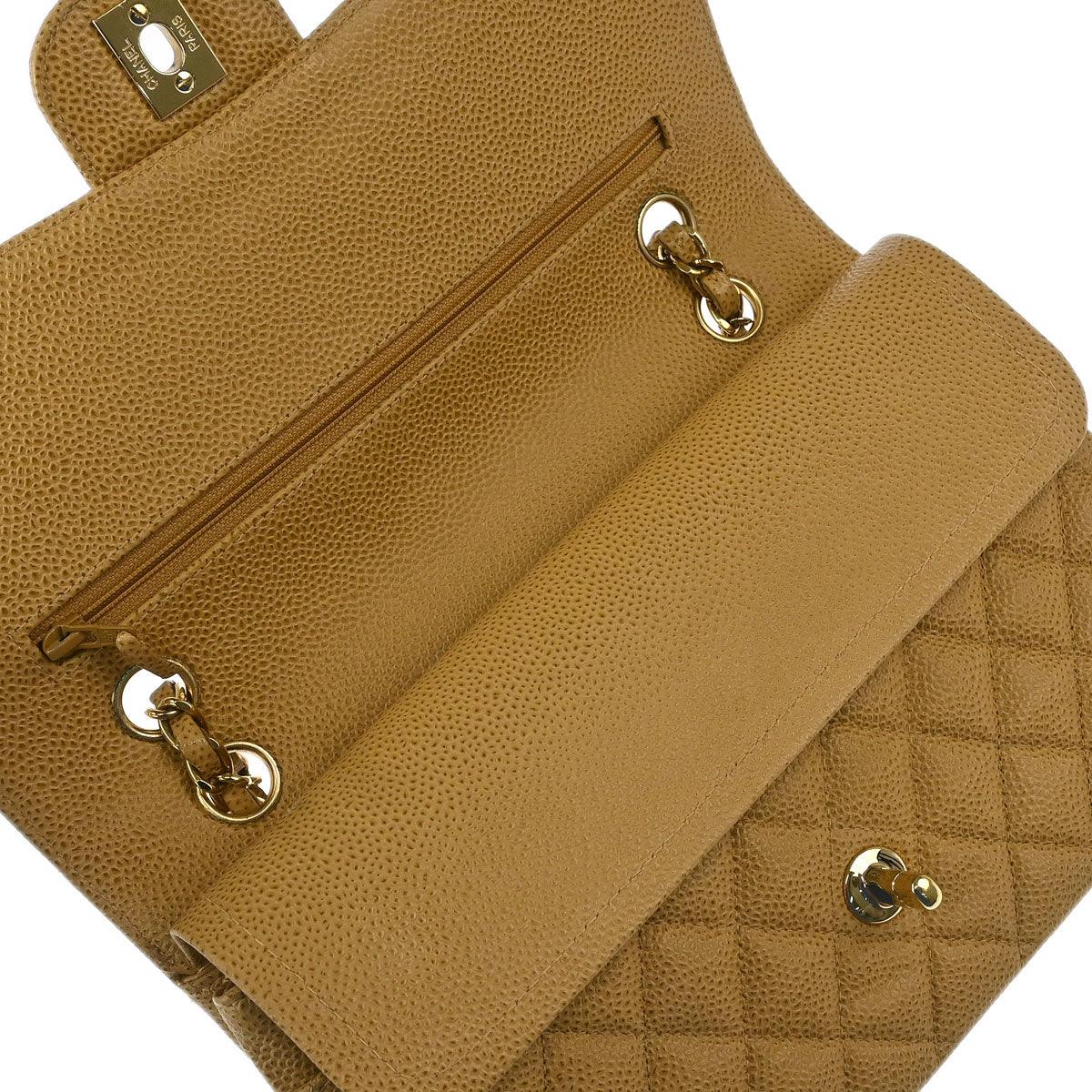 Chanel 2002-2003 Beige Caviar Medium Classic Double Flap Shoulder Bag