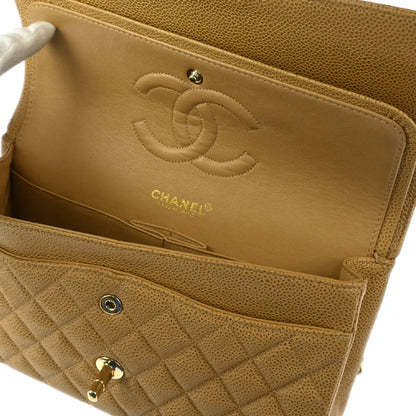 Chanel 2002-2003 Beige Caviar Medium Classic Double Flap Shoulder Bag