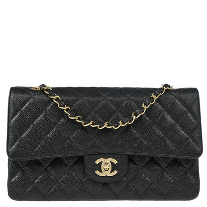 Chanel 2002-2003 Black Caviar Medium Classic Double Flap Shoulder Bag