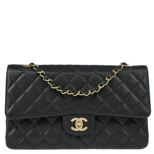 Chanel 2002-2003 Black Caviar Medium Classic Double Flap Shoulder Bag