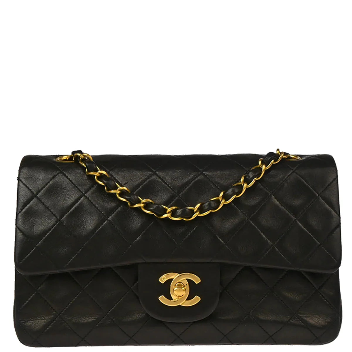 Chanel 1994-1996 Black Lambskin Small Classic Double Flap Shoulder Bag