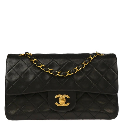 Chanel 1994-1996 Black Lambskin Small Classic Double Flap Shoulder Bag