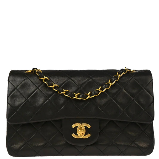 Chanel 1994-1996 Black Lambskin Small Classic Double Flap Shoulder Bag