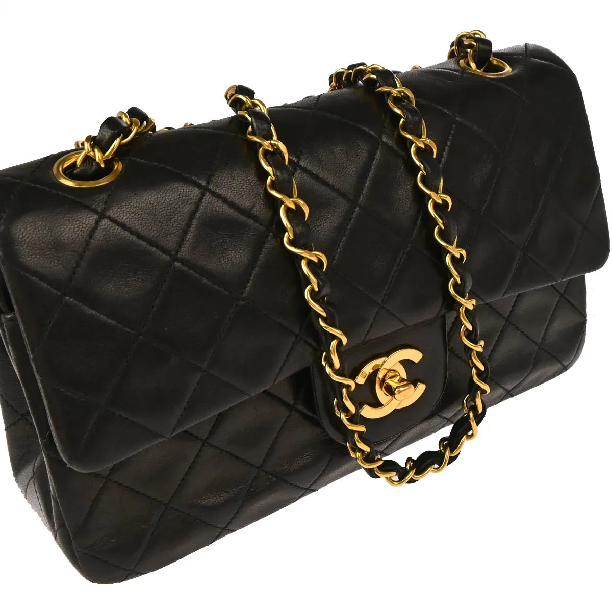 Chanel 1994-1996 Black Lambskin Small Classic Double Flap Shoulder Bag