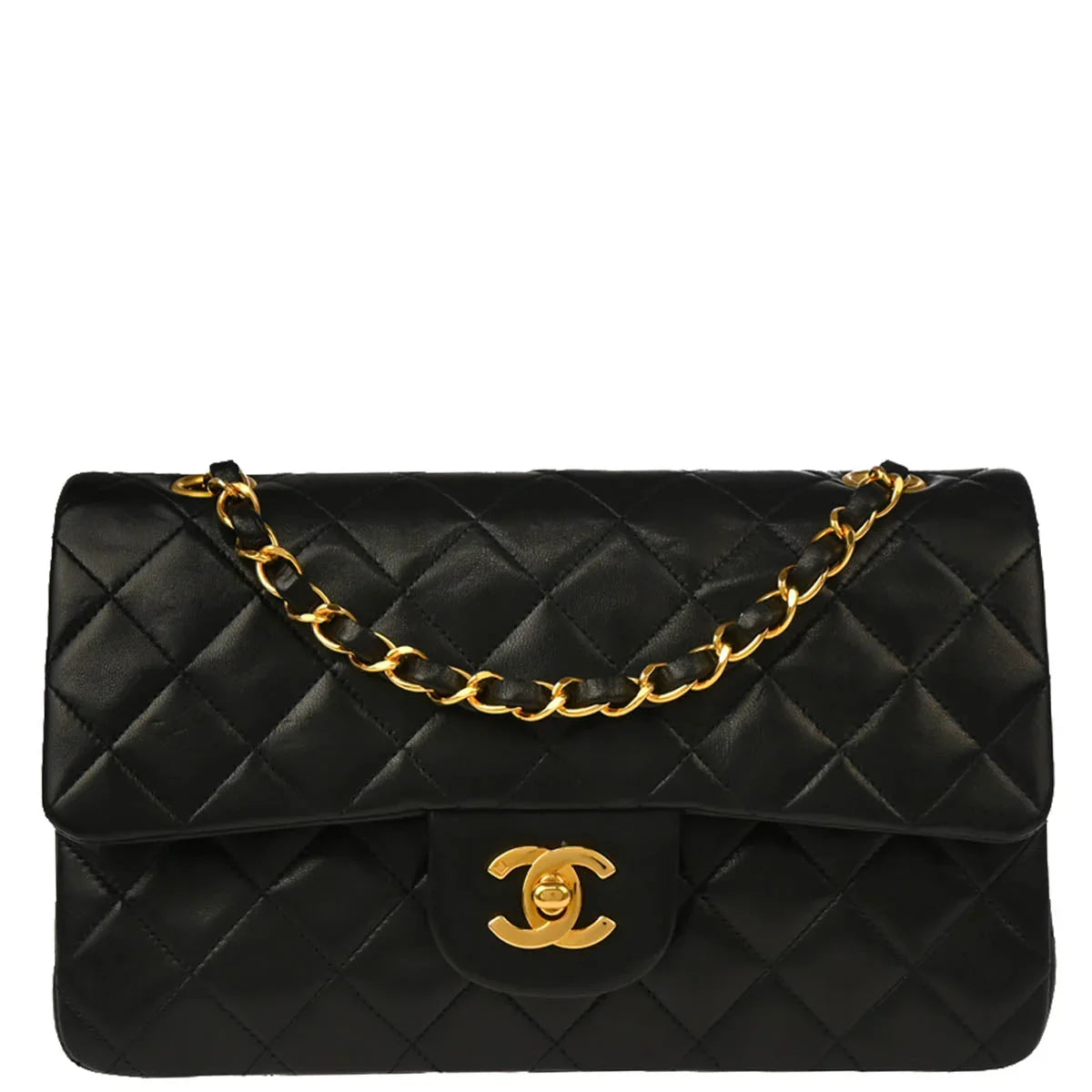 Chanel 1996-1997 Black Lambskin Small Classic Double Flap Shoulder Bag