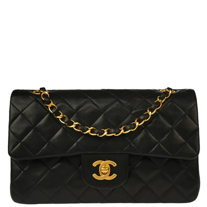 Chanel 1996-1997 Black Lambskin Small Classic Double Flap Shoulder Bag