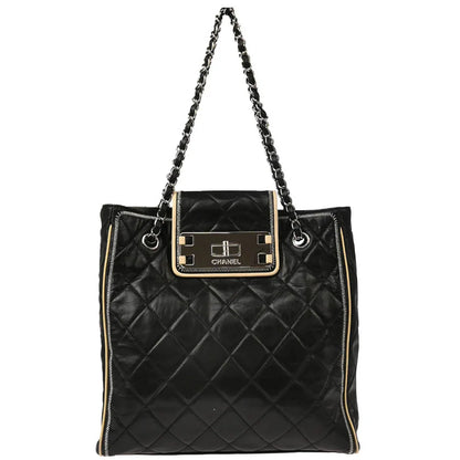 Chanel 2008-2009 Black Lambskin Mademoiselle Lock Tote Bag