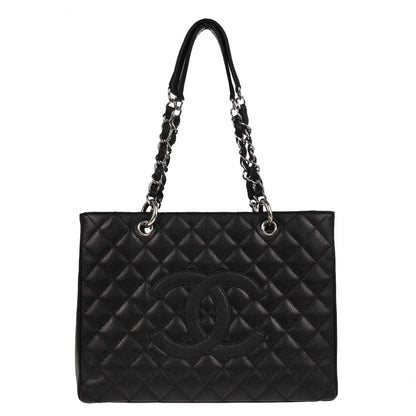 Chanel 2008-2009 Black Caviar Grand Shopping Tote GST Chain Handbag