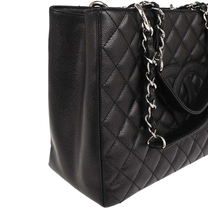 Chanel 2008-2009 Black Caviar Grand Shopping Tote GST Chain Handbag