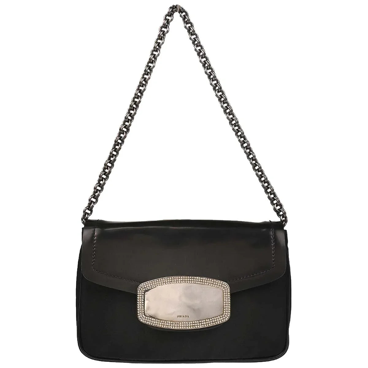 Prada Black Nylon Leather Rhinestone Handbag