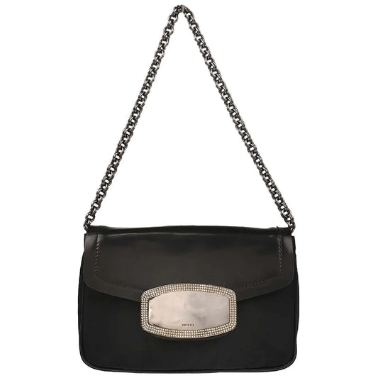 Prada Black Nylon Leather Rhinestone Handbag