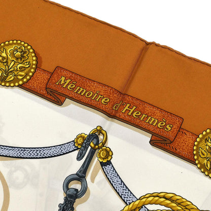 Hermes Scarf Carre 90 Memoire d'Hermes Brown Small Good