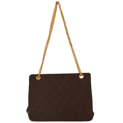 Chanel 1994-1996 Brown Tweed Chain Shoulder Tote Bag