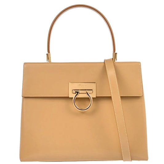 Salvatore Ferragamo Beige Leather Gancini 2way Shoulder Handbag