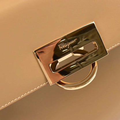 Salvatore Ferragamo Beige Leather Gancini 2way Shoulder Handbag