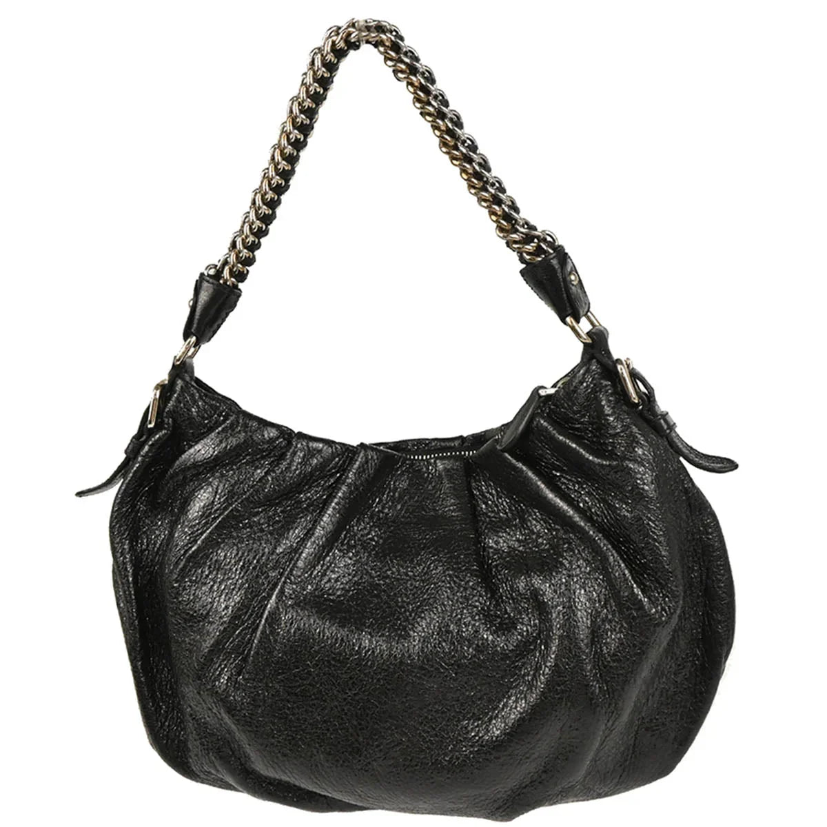 Prada Metallic Black Leather Hobo Handbag
