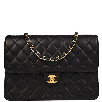 Chanel 2010-2011 Black Lambskin Turnlock Medium Half Flap Shoulder Bag