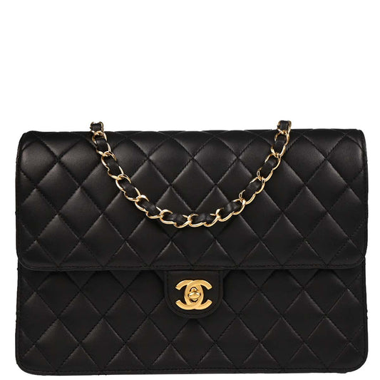 Chanel 2010-2011 Black Lambskin Turnlock Medium Half Flap Shoulder Bag