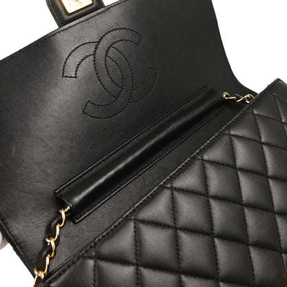 Chanel 2010-2011 Black Lambskin Turnlock Medium Half Flap Shoulder Bag