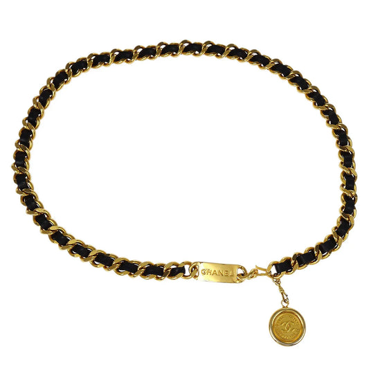 Chanel Chain Belt Medallion Gold Black Small Good