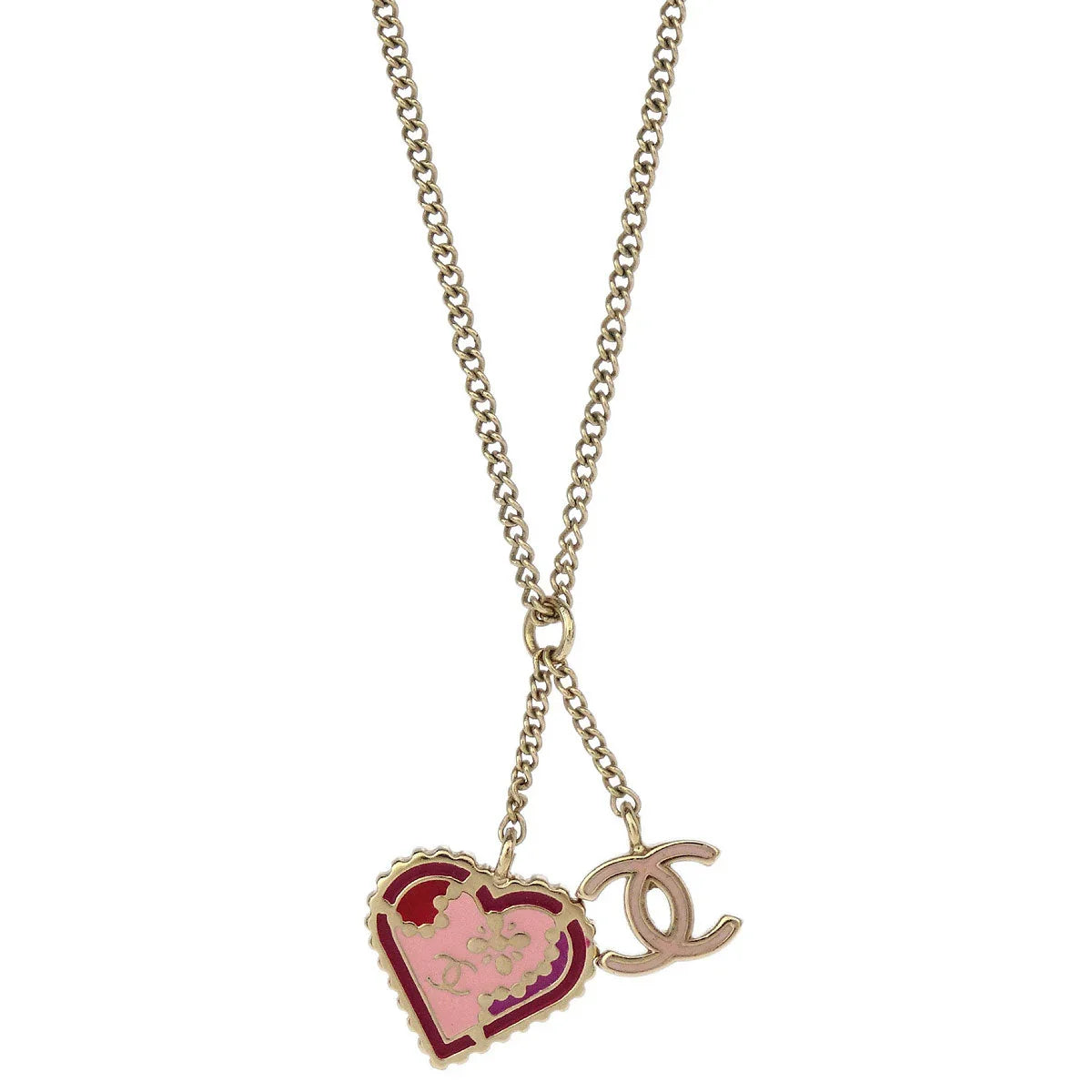 Chanel Heart Chain Pendant Necklace Gold 05P
