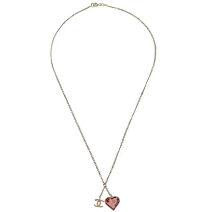 Chanel Heart Chain Pendant Necklace Gold 05P
