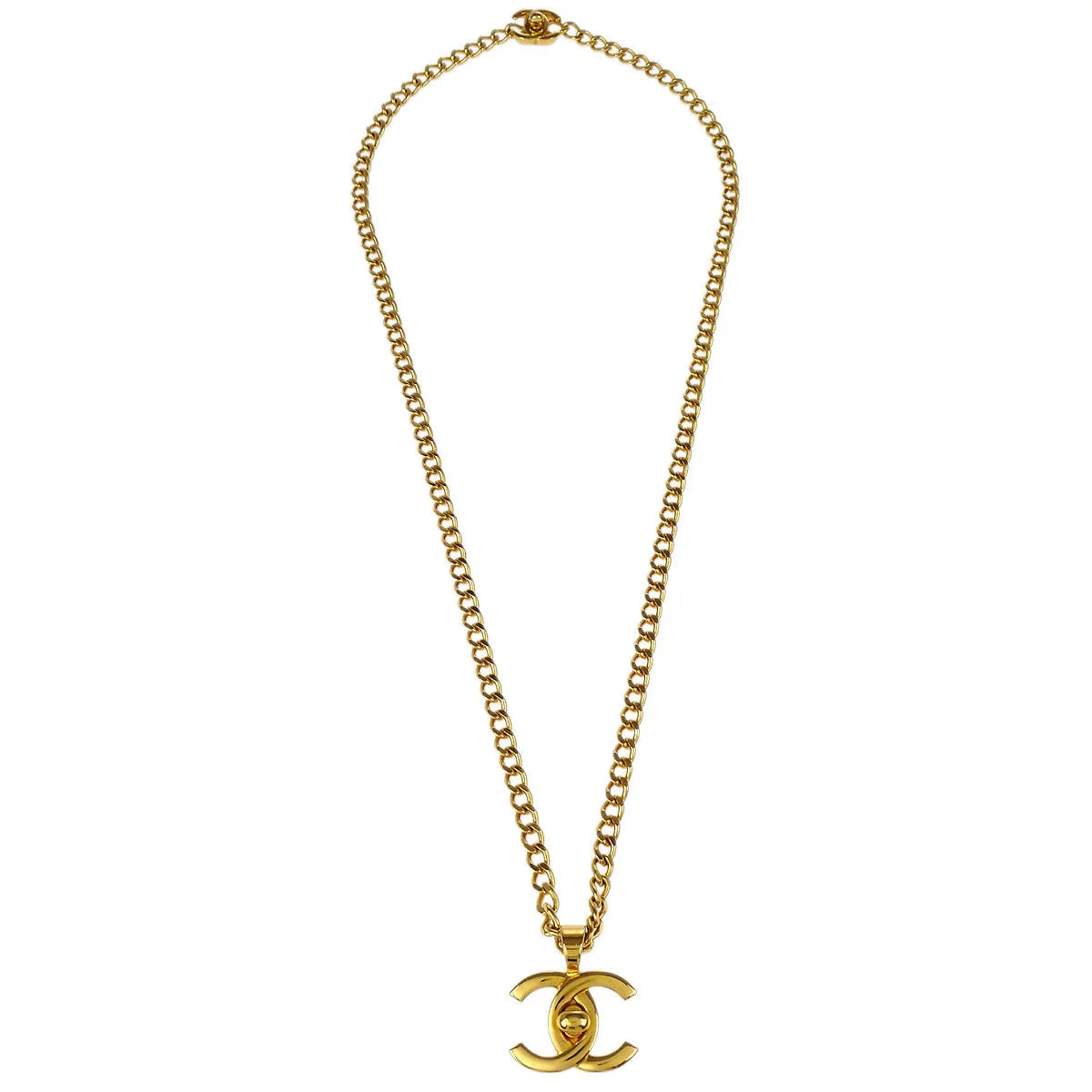 Chanel Chain Necklace Pendant Turnlock Gold 96P