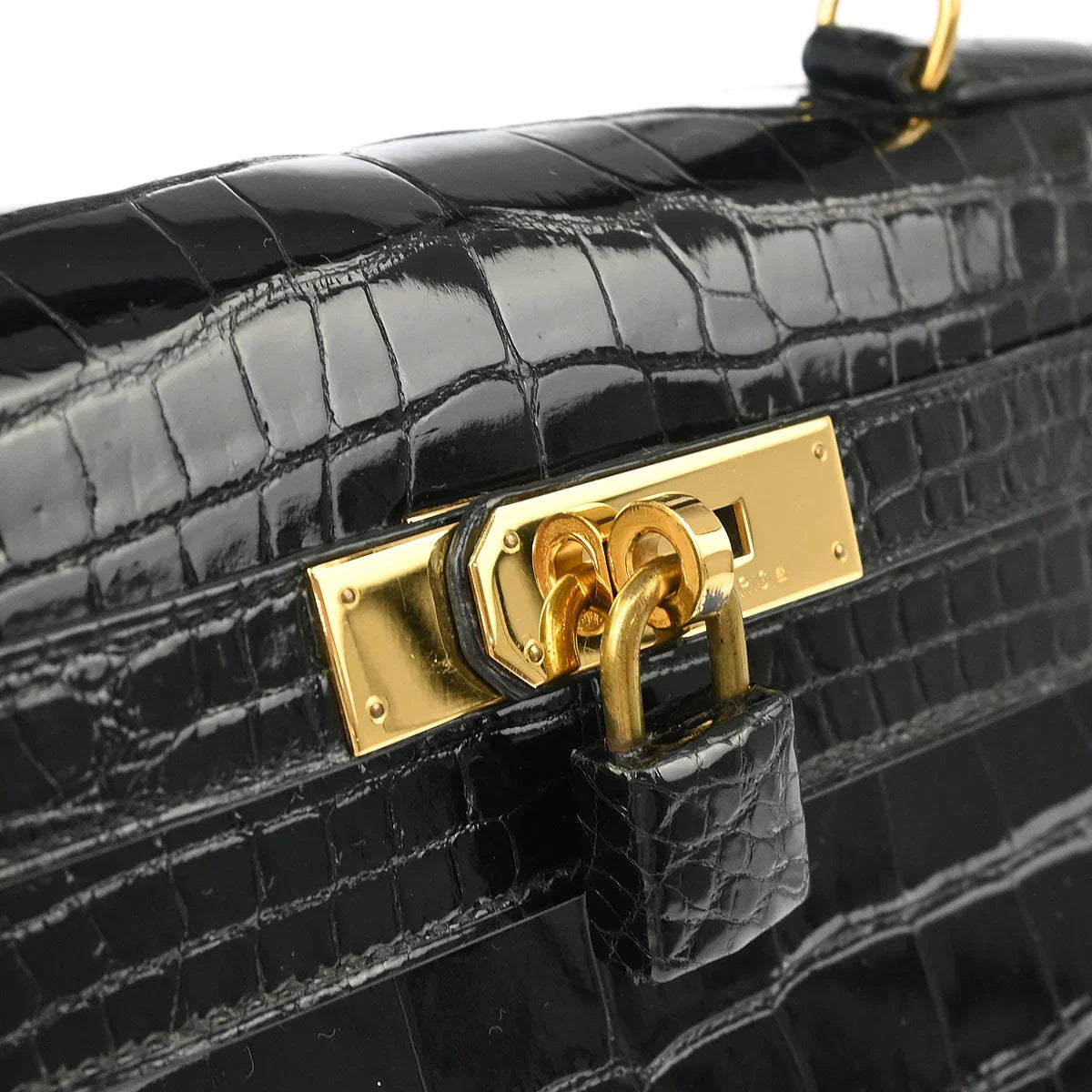 Hermes * Black Alligator Kelly 28 Sellier 2way Shoulder Handbag
