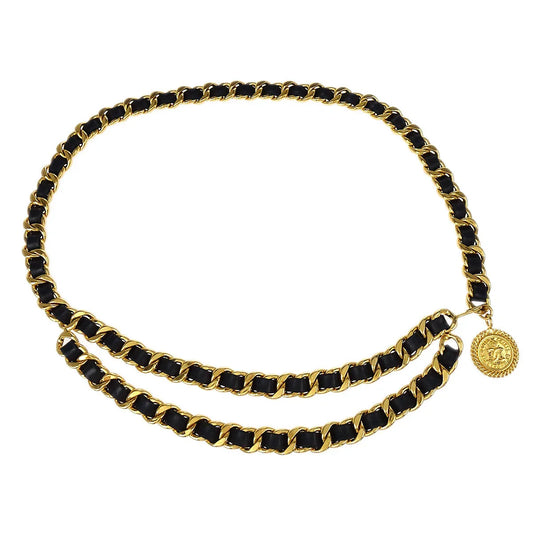 Chanel Chain Belt Medallion Gold Black Small Good