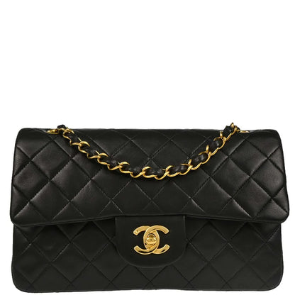 Chanel 1991-1994 Black Lambskin Small Classic Double Flap Shoulder Bag