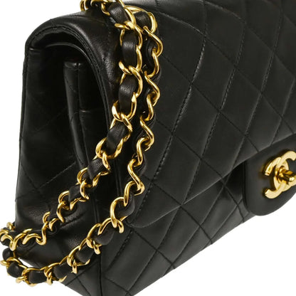 Chanel 1991-1994 Black Lambskin Small Classic Double Flap Shoulder Bag
