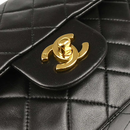 Chanel 1991-1994 Black Lambskin Small Classic Double Flap Shoulder Bag