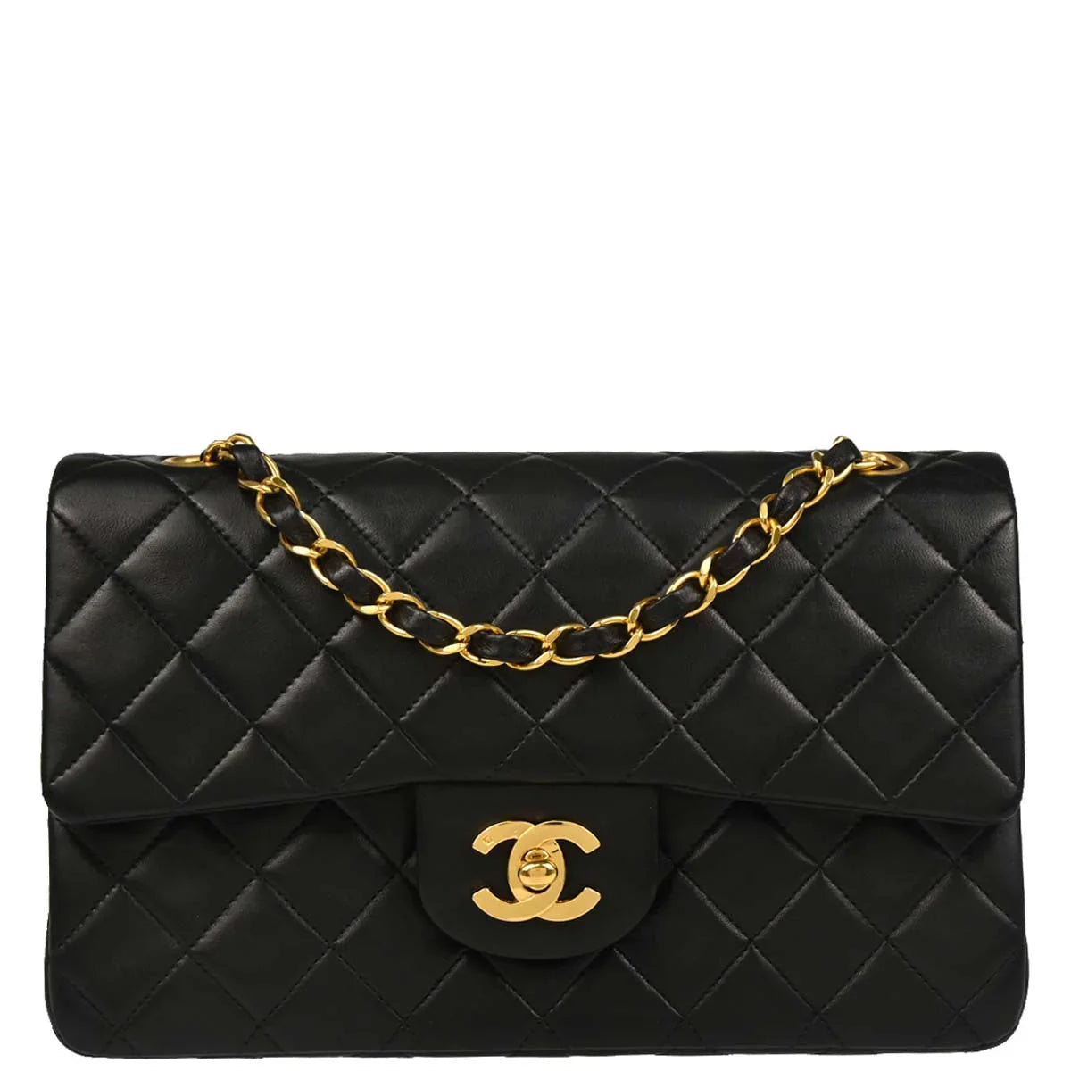 Chanel 1994-1996 Black Lambskin Small Classic Double Flap Shoulder Bag