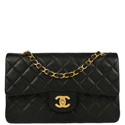 Chanel 1994-1996 Black Lambskin Small Classic Double Flap Shoulder Bag